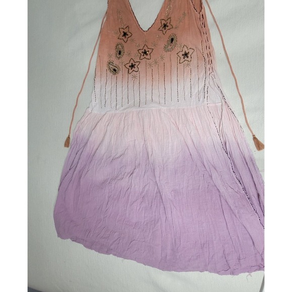 Free People Tunic Top Dress Bali Birdi Embroidered Open Tie Back Cottagecore - Picture 14 of 16